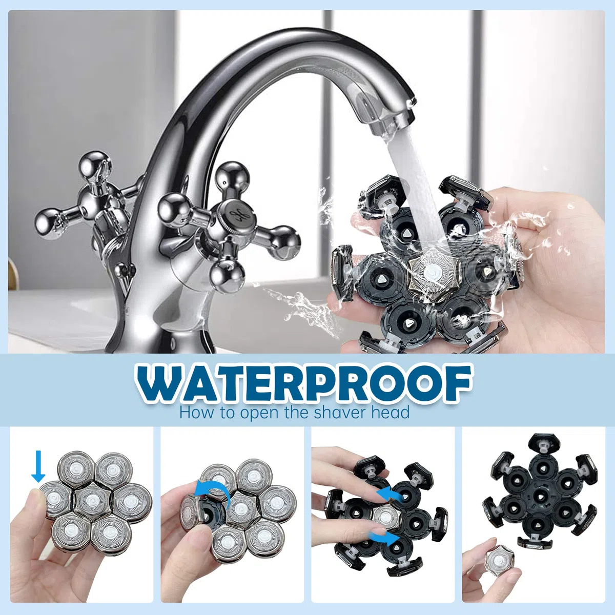 Tête de rasoir électrique: Lames argent pour tête chauve | Remplacement compatible avec rasoirs 5/6/7/8 têtes. Durable, rasage précis