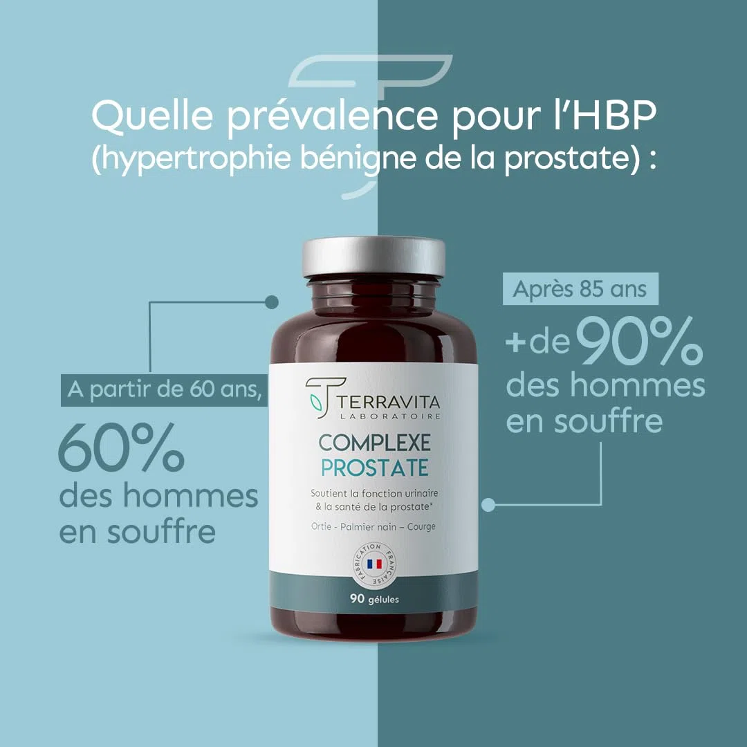 Complexe PROSTATE | Protection de la Prostate et Confort Urinaire Homme | Lutte Naturellement et Efficacement contre l’HBP et les Mictions | Dosage Clinique | 90 Gélules | Made in France | Terravita