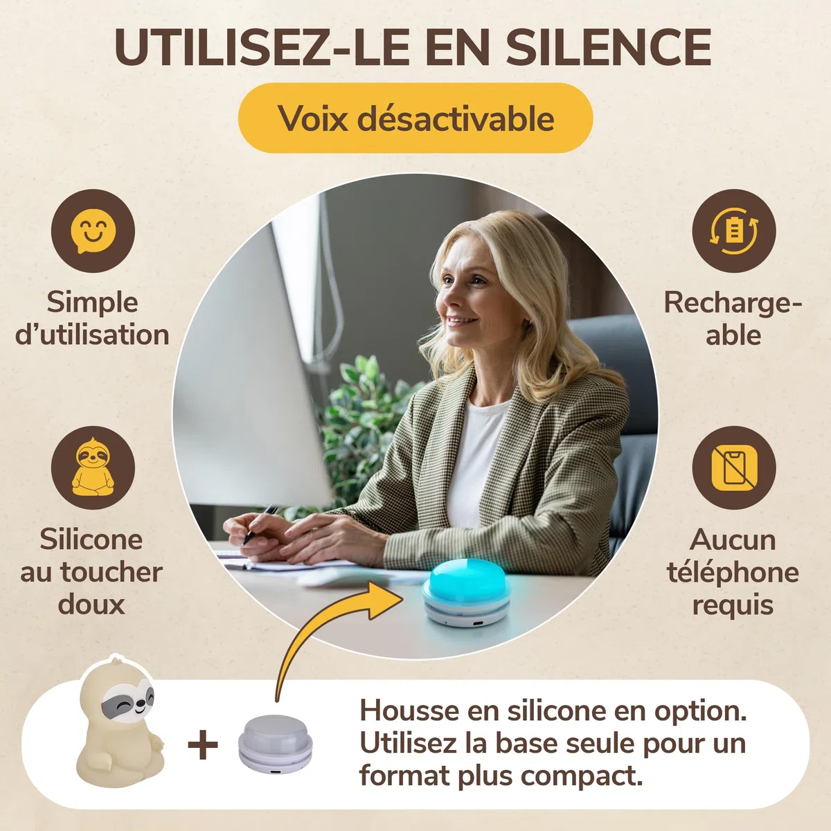 Coach de Respiration Avec Guidage Lumière et Voix – Favorise Sommeil, Relaxation, Concentration et Bien-Être – Respiration Consciente, Pleine Conscience – Instructions Audio Français – Rechargeable