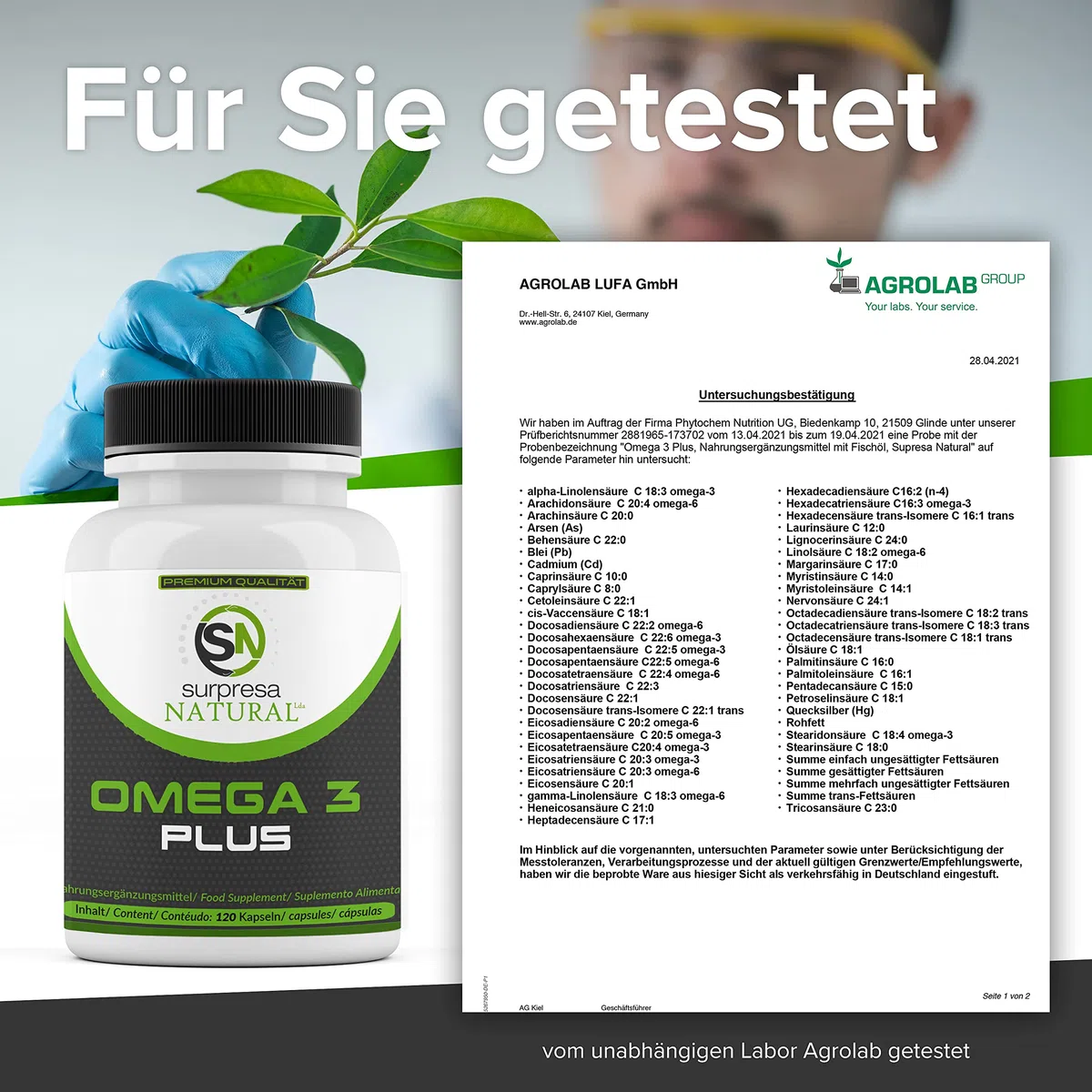 Omega 3 Plus 3 fois plus fort, 1000 mg d'huile de poisson 500mg EPA 250mg DHA par gélule, pureté testée en laboratoire à partir de pêche durable, 120 gélules 4 mois
