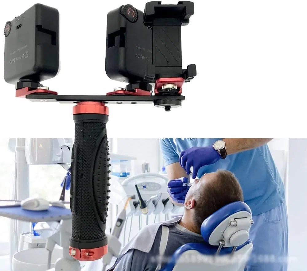 Kit de photographie dentaire – Téléphone portable double lumière avec poignées Bluetooth pour macro photographie dans les cliniques dentaires, soins bucco-dentaires, nail art, tatouages, insectes