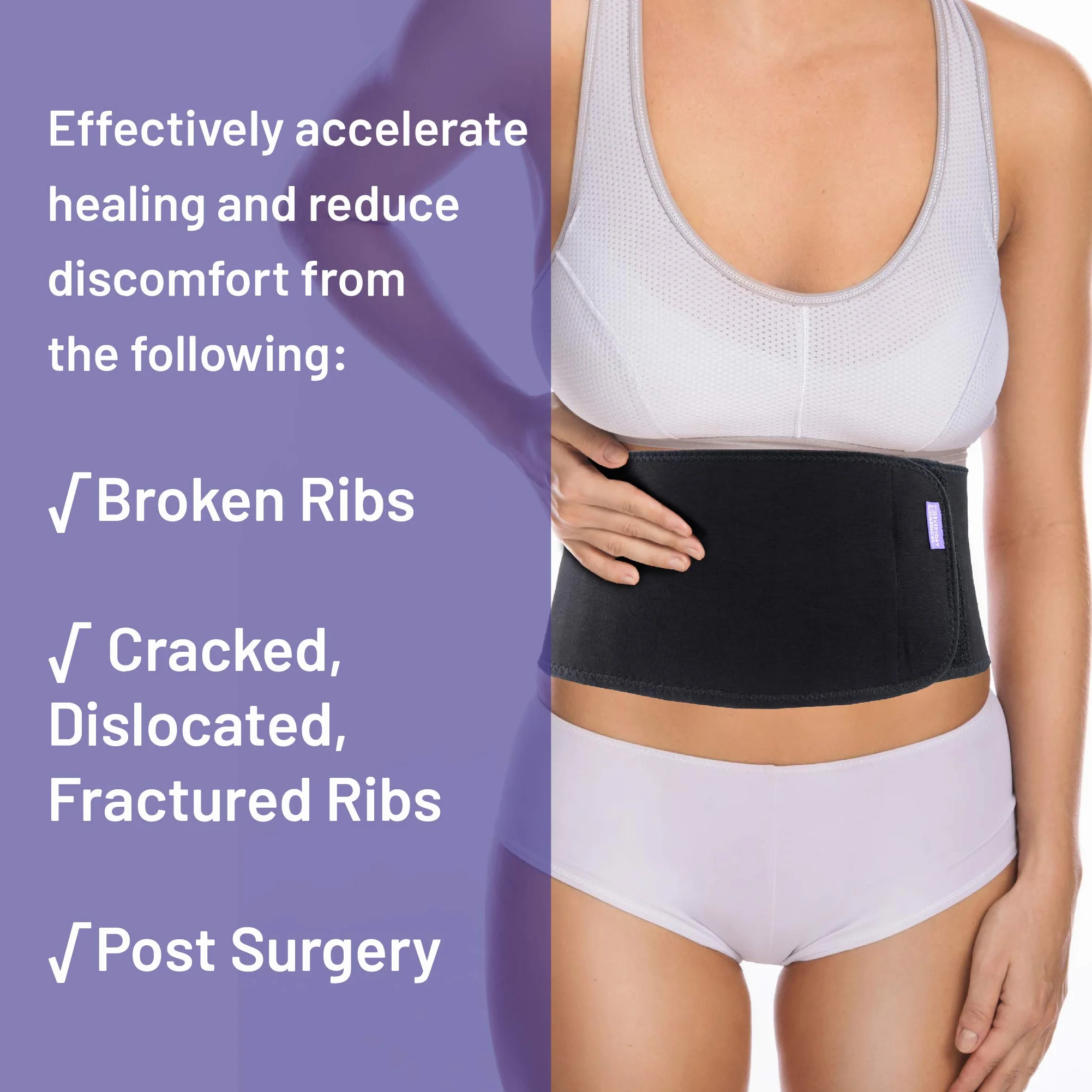 Ceinture Thoracique par Everyday Medical I Bandage de Compression des Côtes au Fibre De Charbon De Bambou I Support des Côtes pour Hommes et Femmes I Broken Ribs Support Brace I Rib Belt I LARGE