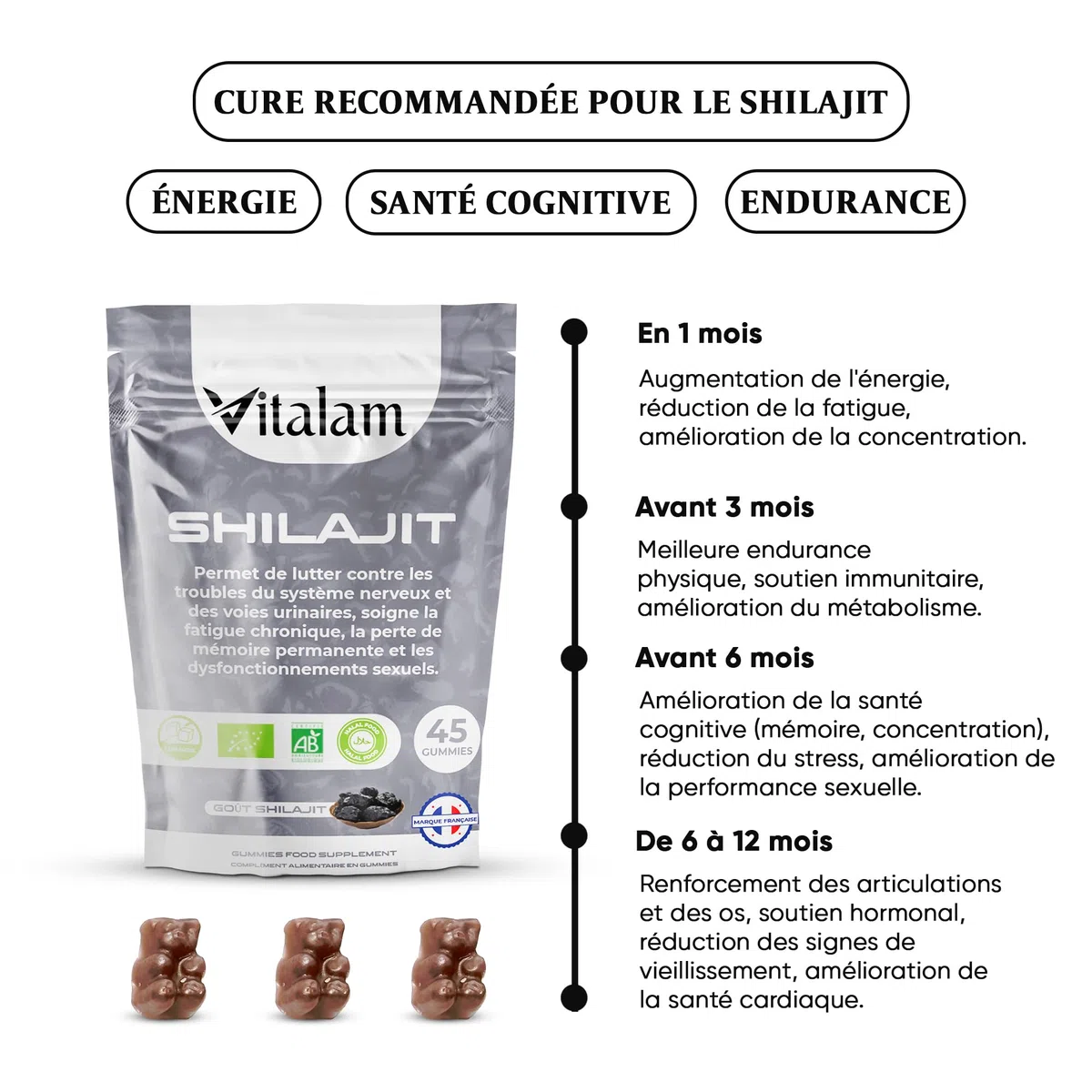 Gummies Shilajit Pur Bio en sachet, Shilajit Himalaya, Boost métabolisme, Libido et Energie, Acide Fulvique, Soutien Immunitaire pour hommes et femmes, complément alimentaire 100% Naturel