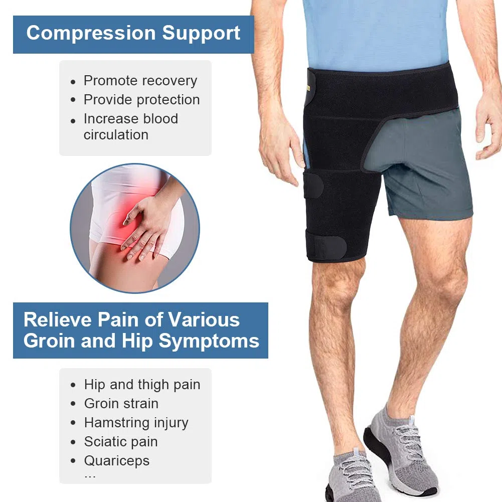 Bandage de support de Leist, Groin Support, Manchons Compression Cuisse et Groin Soutien, Bandage Cuisse Compression, Réglables Cuisse Brace Soulager les Douleurs Musculaires et les Blessures Sportive
