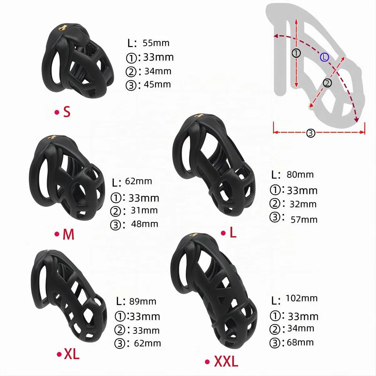 Cage de Chasteté Pénis Sex Toys Chastity Cage pour Pénis avec 4 Anneaux Différents Ceintures de Chasteté avec Serrures Invisibles pour Immobiliser Les Pénis d'Hommes Respirante et Légère (Black,L)