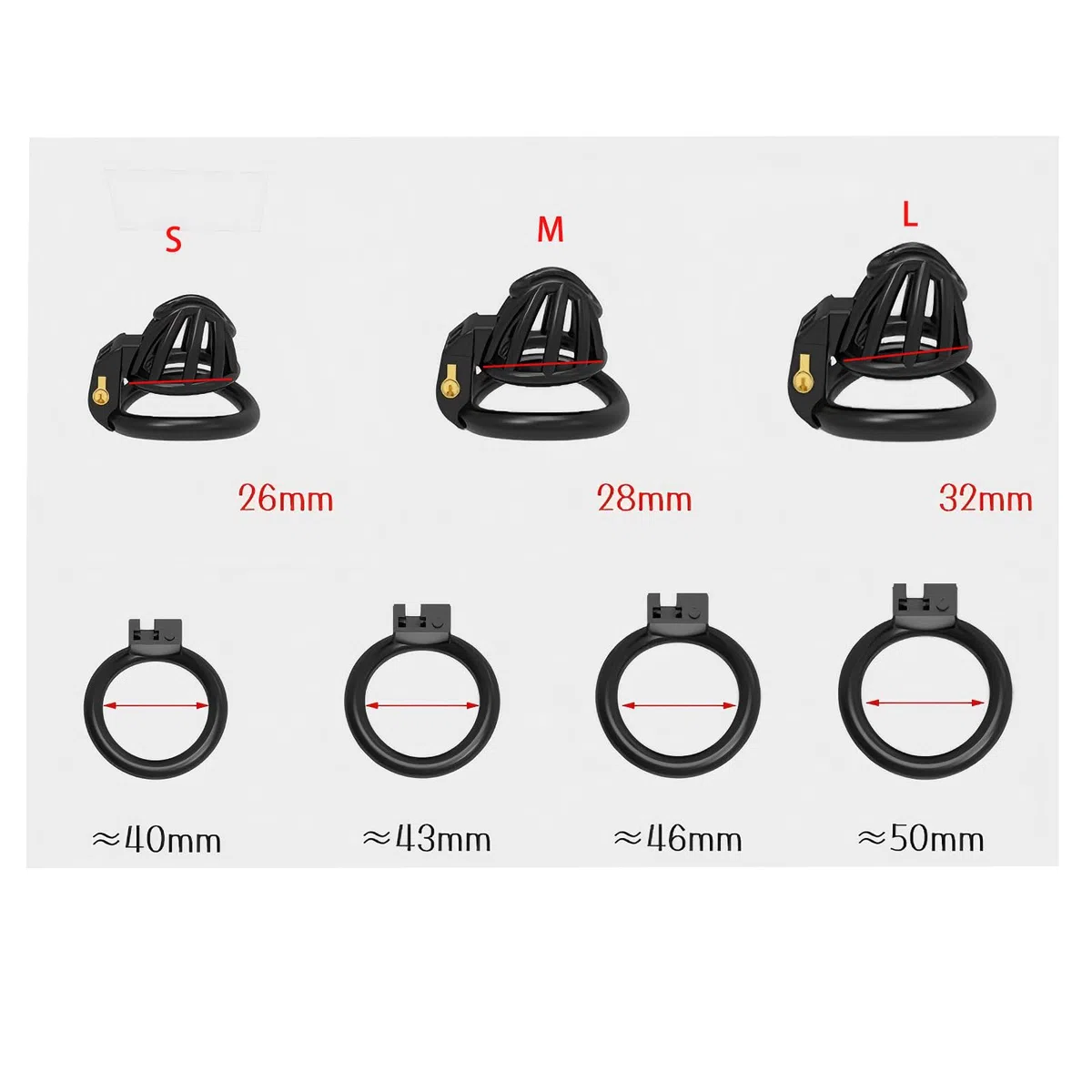 Cage Chastetée Sex Toýs Homme Cage de Chasteté Pénis avec 4 Anneaux Courbés de Tailles Différentes Ceintures de Chasteté avec Serrure Invisible pour Hommes Adultes Sissy Chastity Cage (Black,L)