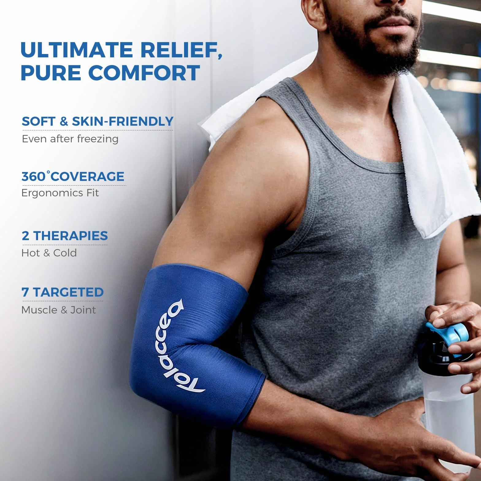 Poche de Glace Genou ou Coude pour Thérapie chaude et froide, Poche de froid flexible de manchon de compression froid Gel réutilisable pour soulager la douleur au coude(Bleu, M)(1 Pièce)