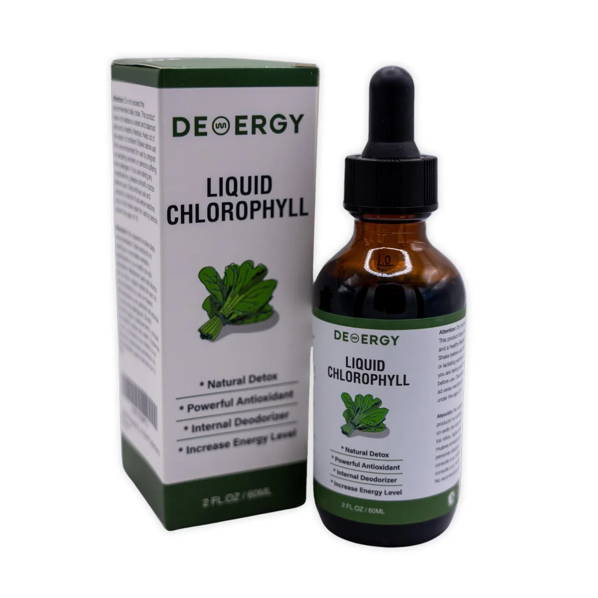 Chlorophylle liquide 60 ml Haute concentration sans alcool végétalien et 100 % naturel sans gluten