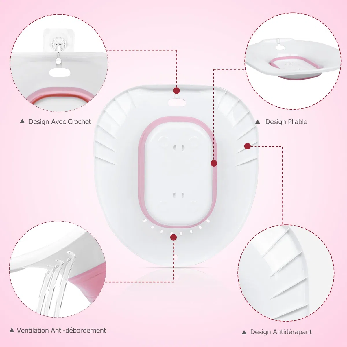 Bains de siège pliable pour siège de toilette, bidet portable pour hémorroïdes, soins post-partum, traitement du périnée, siège à vapeur Yoni adapté aux toilettes standard, kit de trempage vaginal