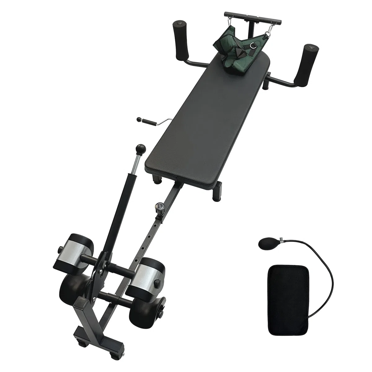 Table de traction dorsale réglable, appareil d’étirement du dos, longueur ajustable de 145 à 190 cm, avec protection airbag pour la taille, table d’étirement du dos, étirement décompressif du cou