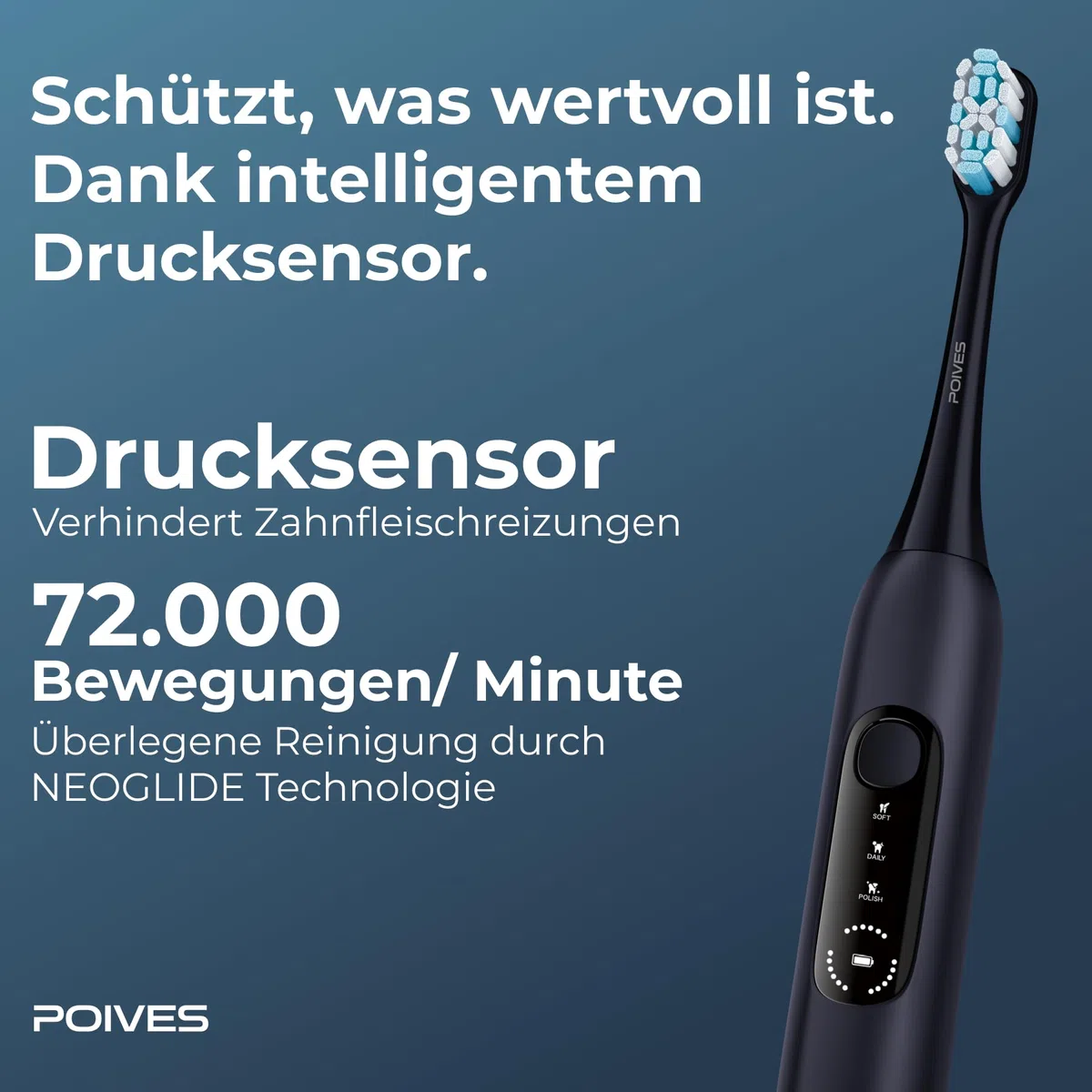 P1 Pro Brosse à dents électrique, sonique, avec capteur de pression pour un brossage sûr, batterie de 60 jours, Midnight Blue