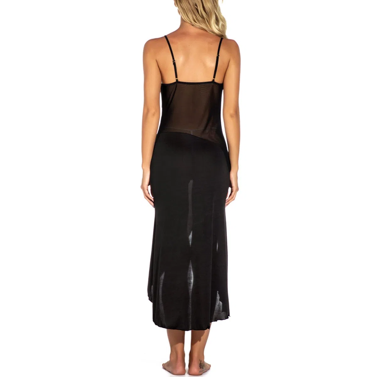 Robe longue sexy pour femme - Élégante - Fine - En maille - Avec fente haute - Sexy - Spaghetti - Chemise de nuit pour femme - Élégante perspective - Nuisette érotique - Effet mouillé - En maille