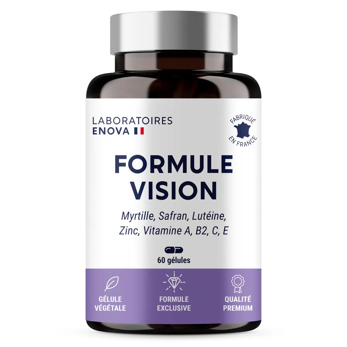 FORMULE VISION | Complément alimentaire pour les yeux | Myrtille, Safran, Lutéine, Zinc et Vitamines | Maintien d'une vision normale, yeux secs et fatigués | 60 Gélules | Fabriqué en France