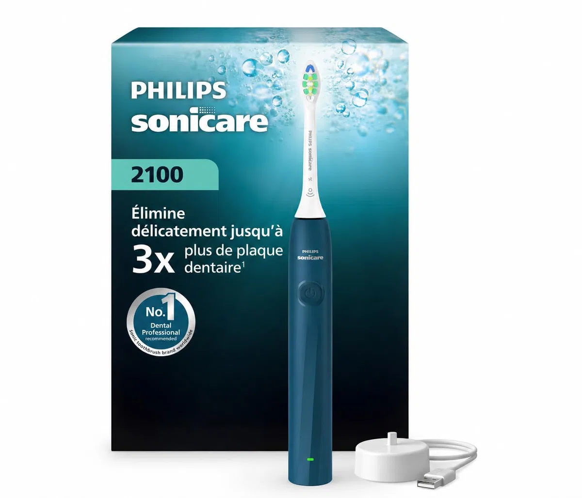 Philips Sonicare Série 2100 - Brosse à Dents Électrique Sonique, Élimine 3x plus de plaque, Capteur de pression, SmarTimer & QuadPacer, Bleu Cobalt (HX4021/04) (Bleu Marine)