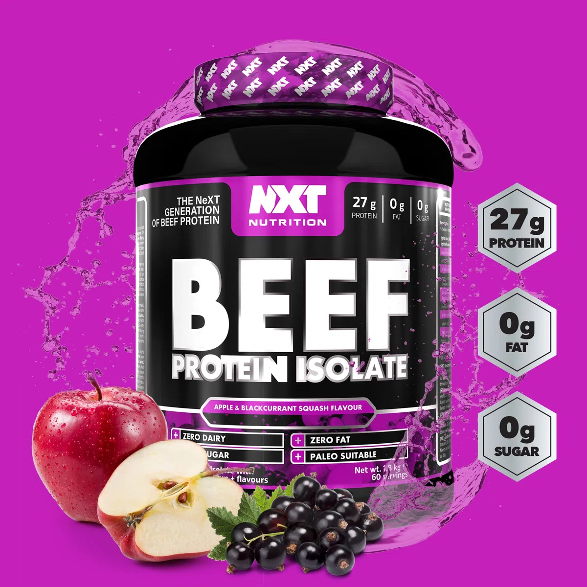 NXT Nutrition Beef Protein Isolate Powder - Protein Powder, Alternative to Whey Protein and Vegan Protein Powder, Halal, Lactose, Dairy, Gluten, and Soy Free - 1.8Kg Pineapple Blast