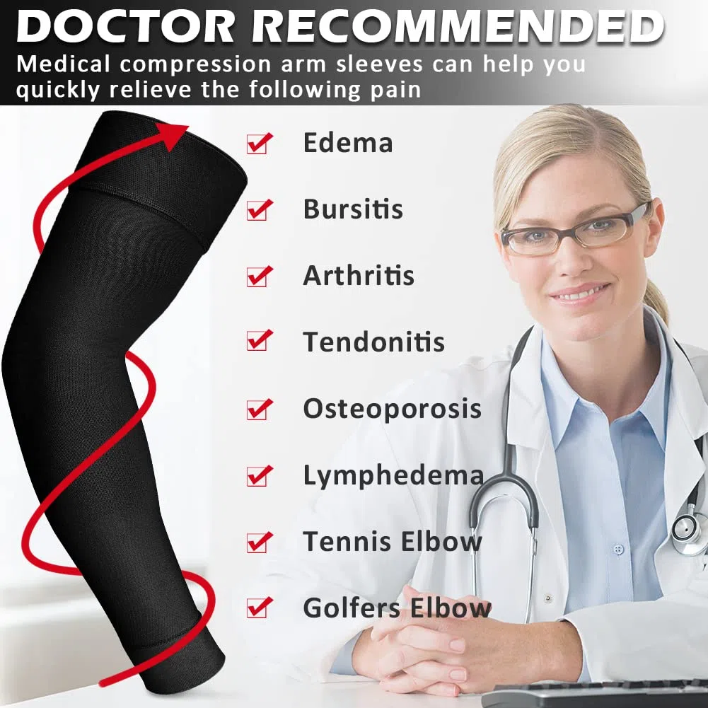 Ailaka Manchon de bras comprimé médical pour hommes et femmes, 20-30 mmHg de ruban silicone de support de bras entier, support de bras comprimé gradué pour soulager la douleur, le gonflement