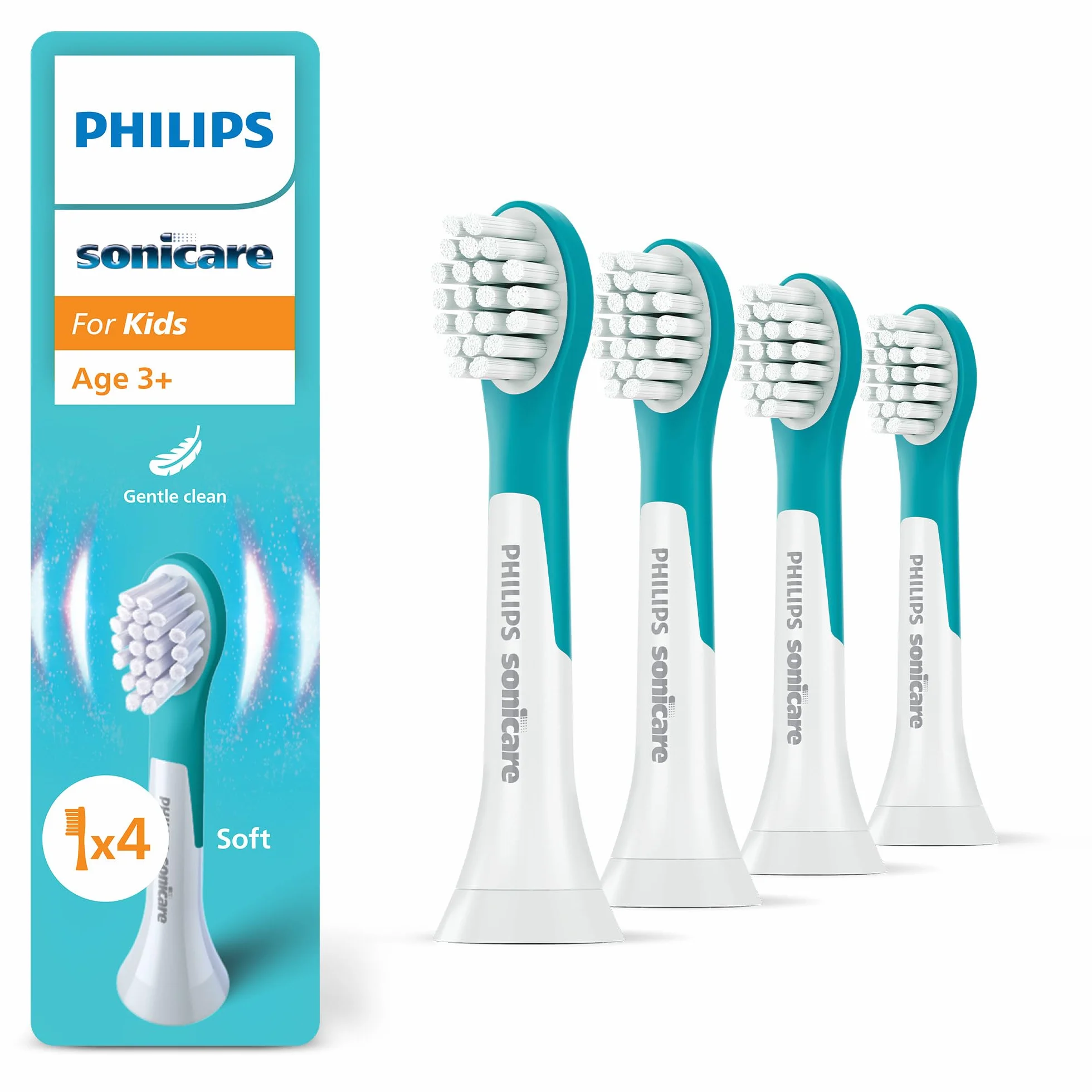 Philips Sonicare for Kids - têtes de brosse à dents de rechange d'origine pour enfants à partir de 3 ans, lot de 4, HX6034/90