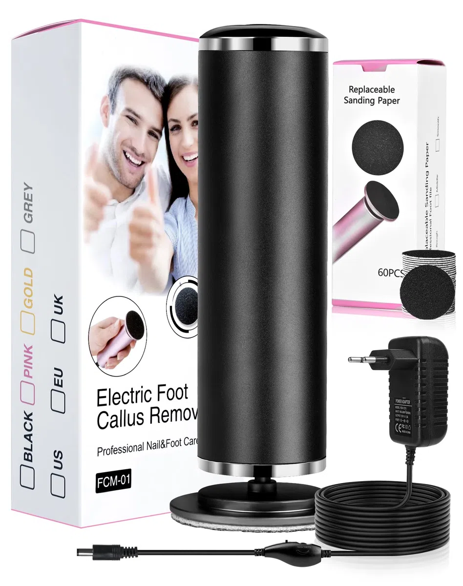 Honey Glow Pied, Râpeuse Pieds Électrique Professionnelle 60 Disques Abrasifs Inclus, Ponceuse Pieds Plug & Play Sans Recharge, Outil De Pédicure Pour Femme & Homme (Noir)