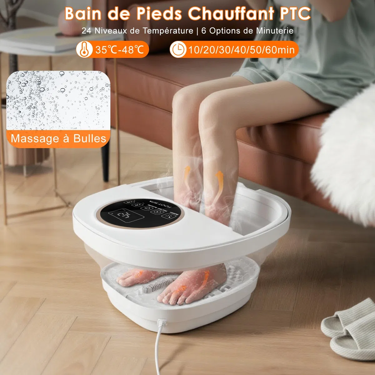 Bain de Pieds Bain de Pied massant Chauffant Bain de Pieds avec Chauffage,Spa Pour Pieds avec Télécommande,24 Température, Pierre Ponce, 6 Minuteries, 6 Rouleaux de Massage Shiatsu,Infrarouge