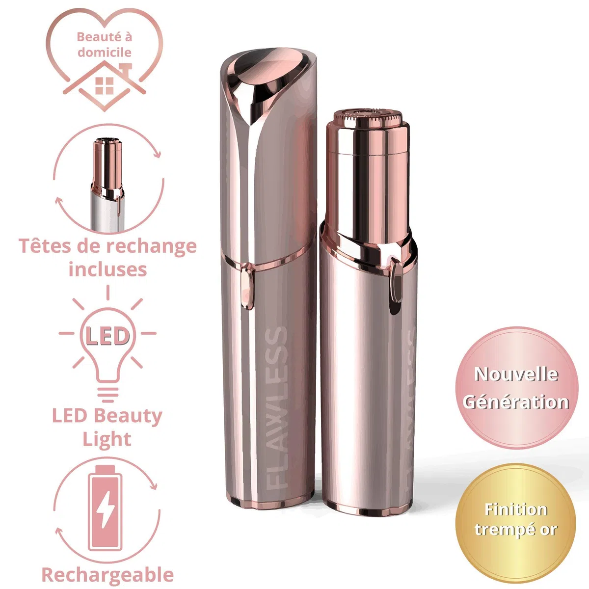 Finishing Touch Flawless Face, Eliminateur De Duvet Visage Rechargeable Nouvelle Génération, Doux Et Sans Danger, Blush, 1 Têtes Des Remplacement