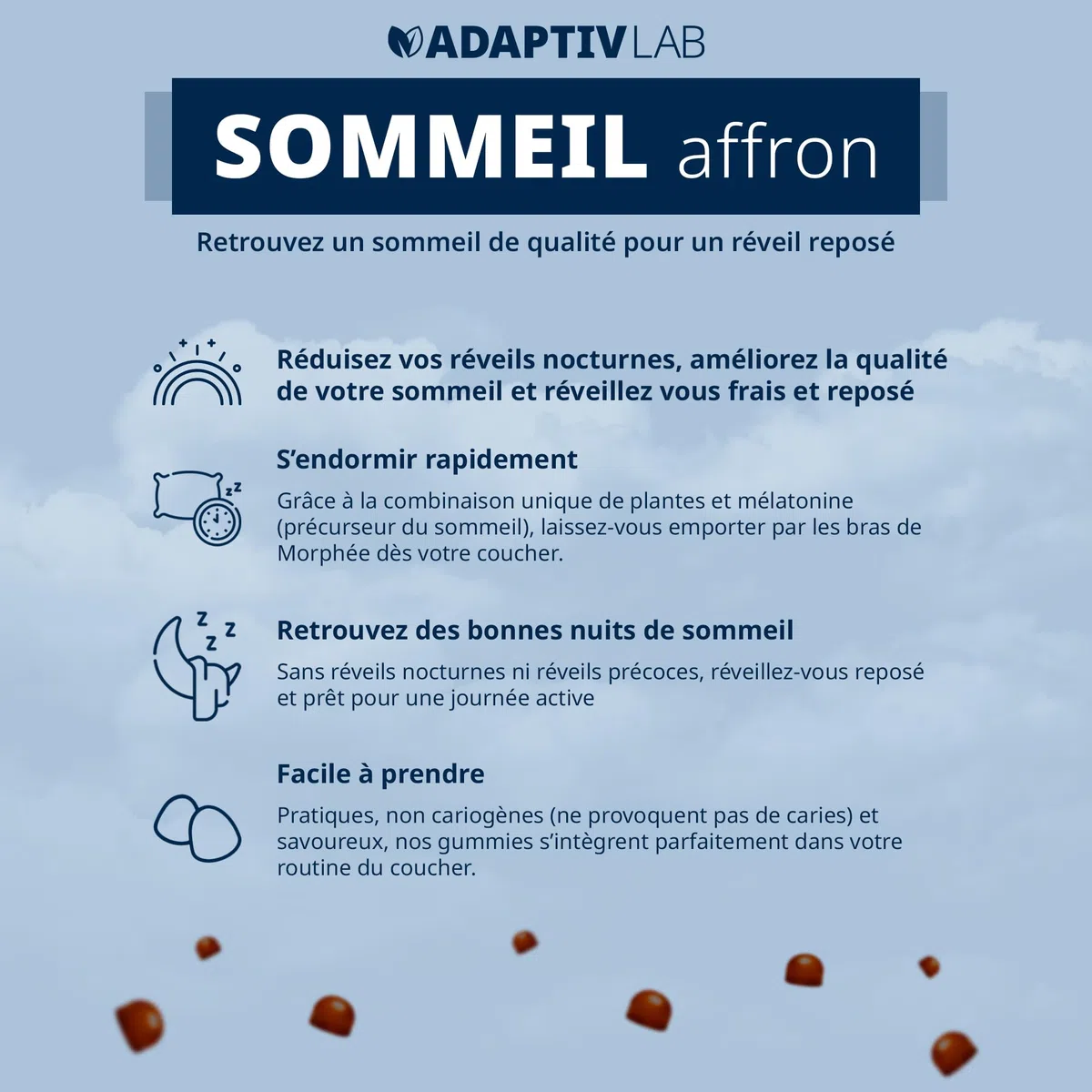 AFFRON - 60 Gummies Sommeil - Vegan et Végétarien Arôme Cassis Complement Alimentaire Adulte con Ashwagandha et Melatonine 1,9 mg Fabrique en France