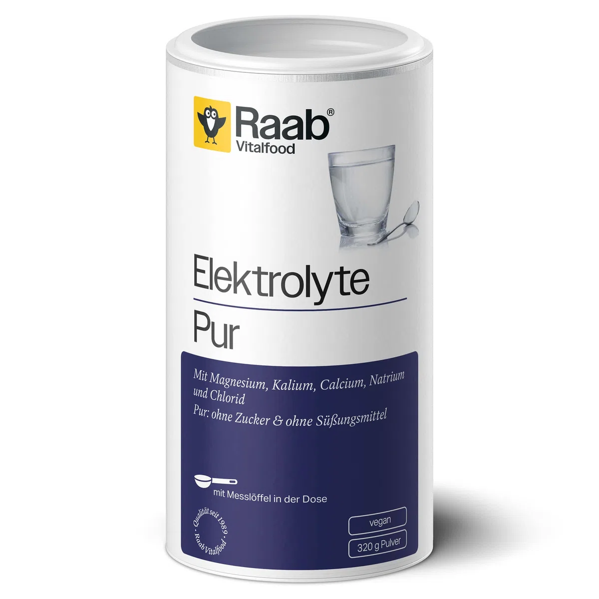 Raab Vitalfood Electrolytes Pur (320 g) - Végétalien, avec cuillère doseuse, poudre d'électrolytes sans sucre et sans édulcorant, parfait pour les sportifs en perte de liquide