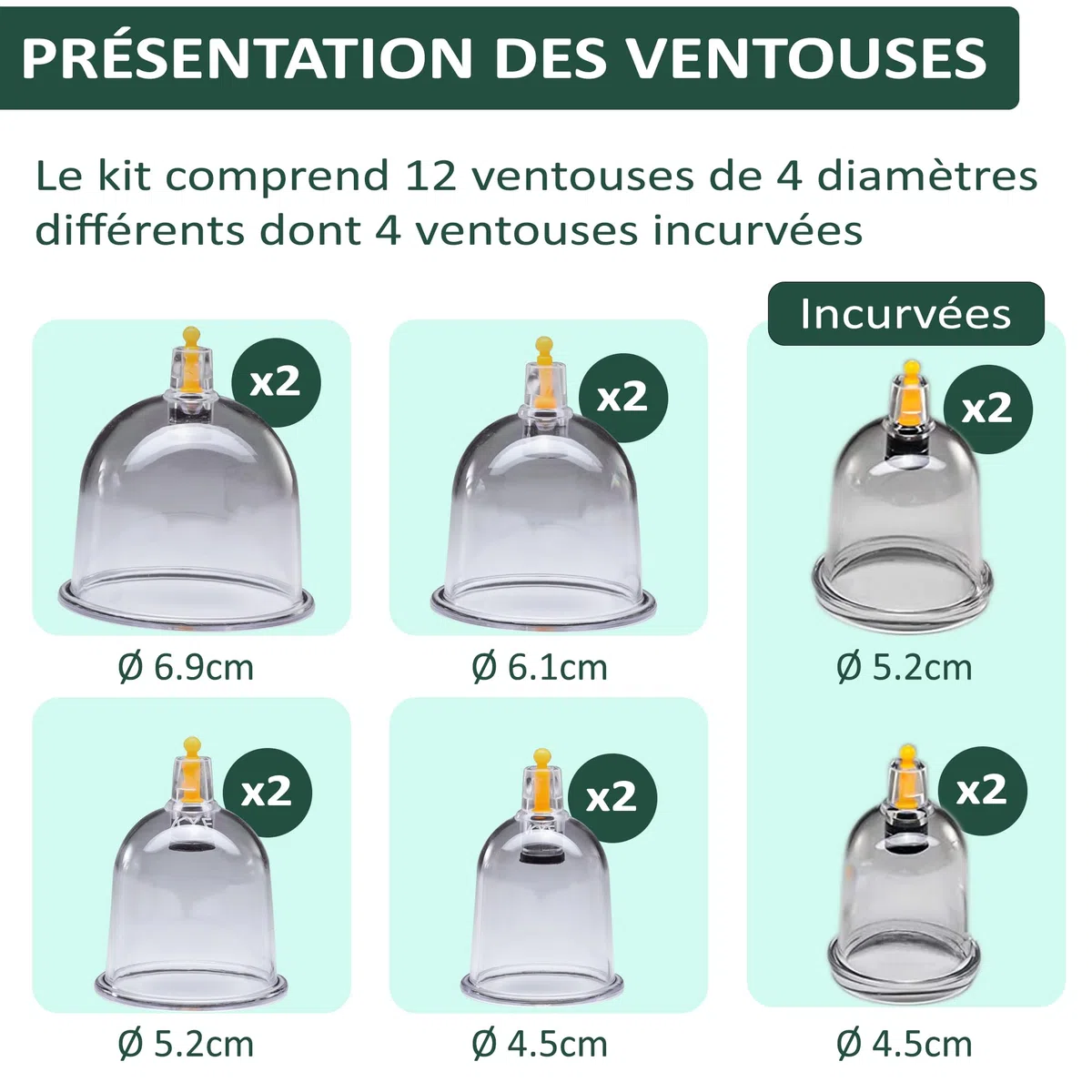 Uplife Kit de 12 Grandes Ventouses Chinoises Anti Cellulite à bord plat et incurvé + Corde Extension. Set d'Aspiration Cupping Hijama. Soulager Douleur Fatigue. Manuel d'instructions en Français
