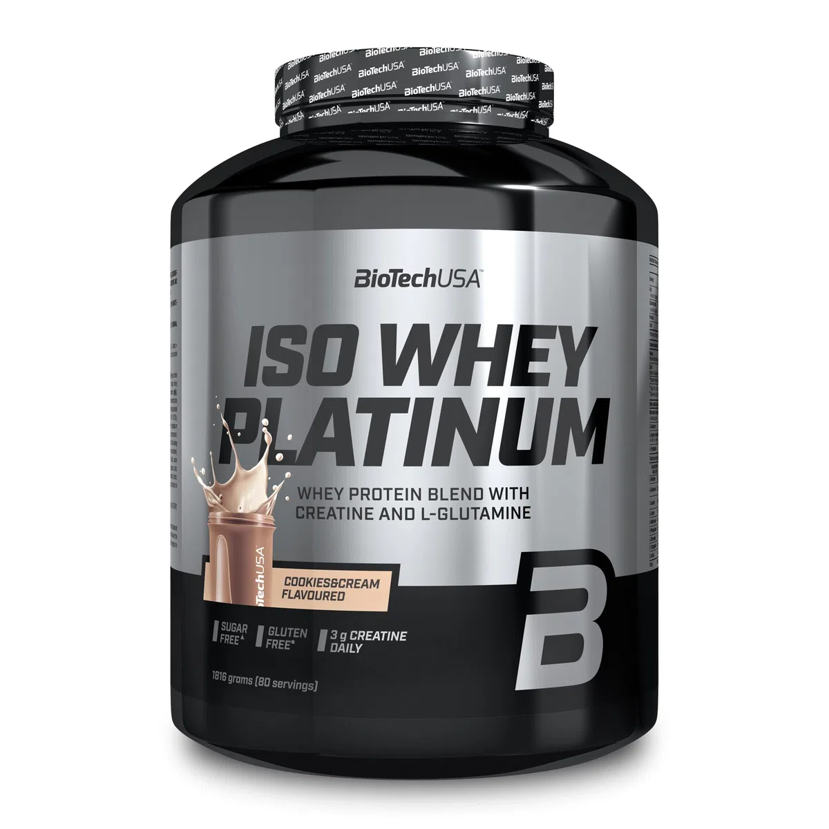 BioTechUSA Iso Whey Platinum | Poudre de protéines de lactosérum isolées et concentrées | 3 g de créatine par portion | Avec zinc et vitamine B3 | 1816 g, Cookies & Cream