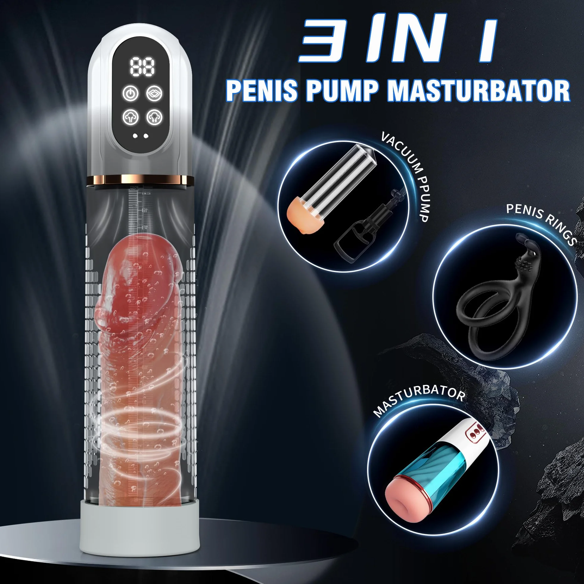 HIVEFUN Pompes à Pénis Jouet Sexualité Homme, Pompe a Penis avec 4 Modes D'aspiration et Mode D'entraînement Automatique Pompe Penis, étanche IPX7 Masturbateur Automatique Pompe Penisse Agrandir Homme