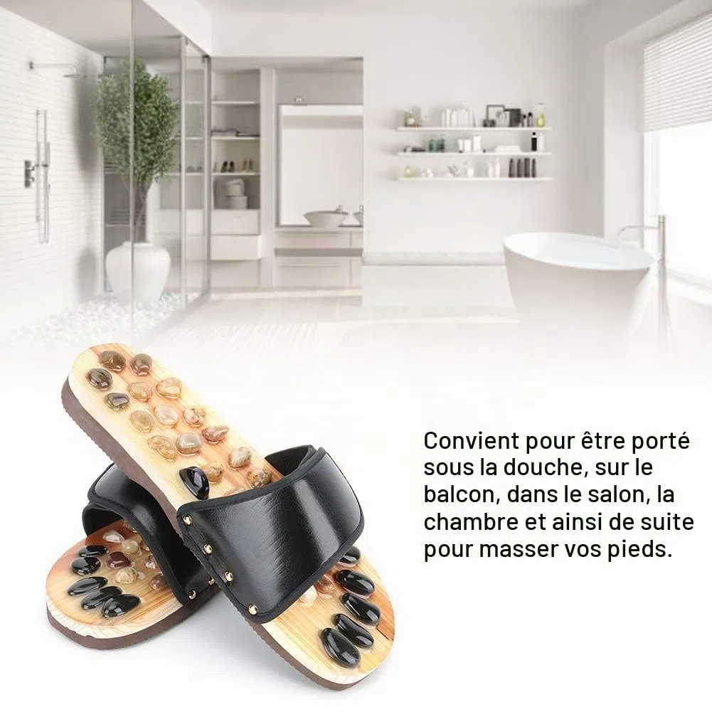Pantoufles de massage des pieds, sandales d'acupuncture en pierre de galet pieds Relax chaussures tapis relaxant réflexologie outils de massage soins de santé pour(39-40)