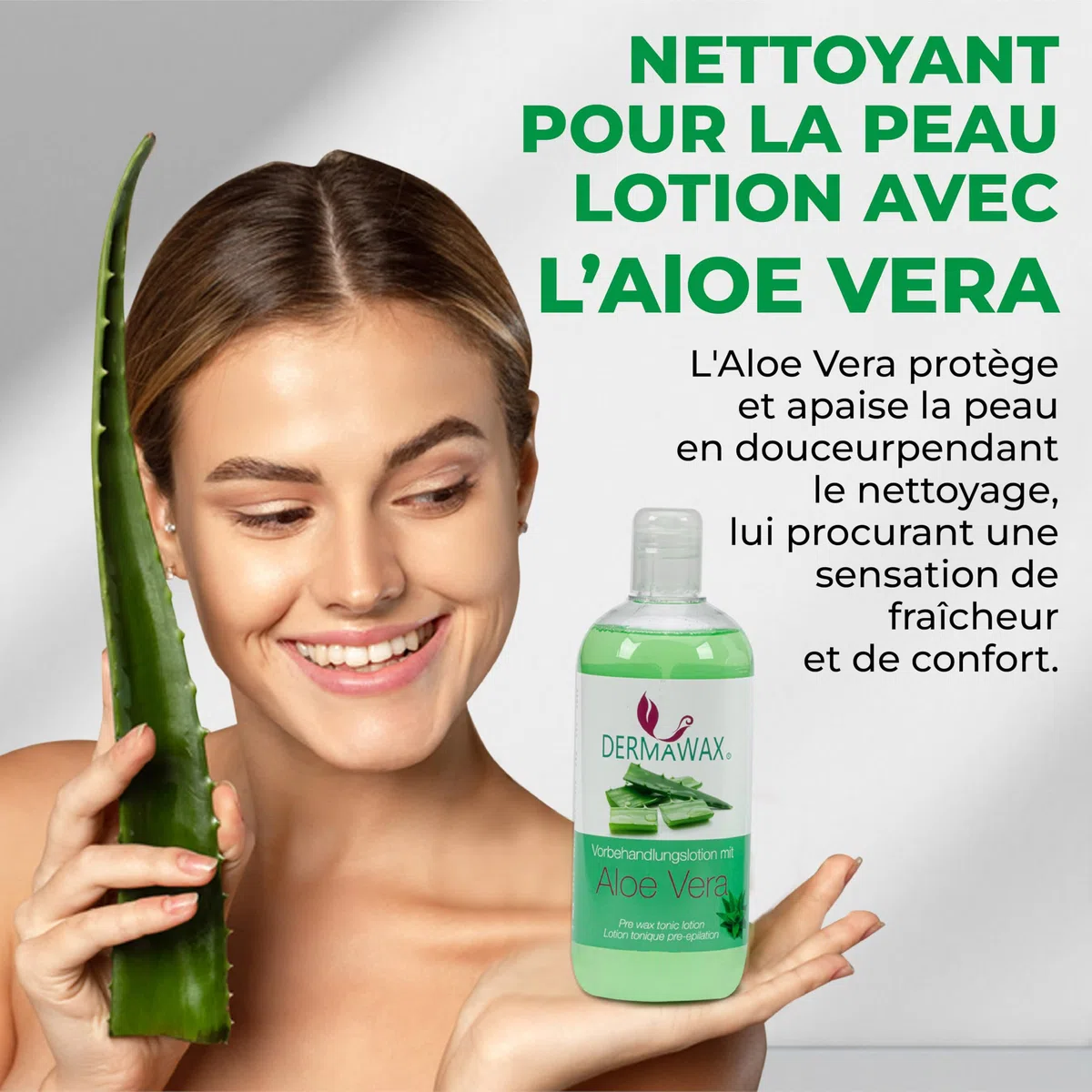 Dermawax Kit Pré & Post Épilation 2x500 ml – Lotion Tonique Aloe Vera Avant Cire Chaude, Perles de Cire ou Sugaring + Lait Après-Épilation Aloe Vera – Soin Homme & Femme – Made in Italy