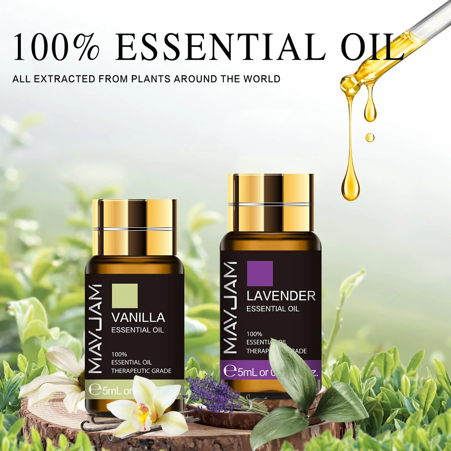 MAYJAM Kit Huiles Essentielles 35 x 5ml, Huile Essentielle pour Diffuseur, Naturelle Pure Huile de Lavande, Eucalyptus, Menthe Poivrée, Vanille, Citron, Rose, Citronnelle,Tee Tree, Santal, Cèdre
