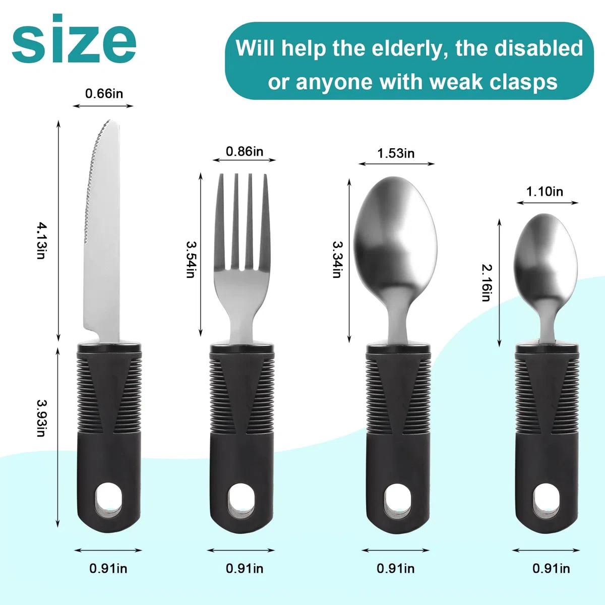 4 Pièces Cuillère Couvert Parkinson Easy Grip Cuillère Parkinson Anti Tremblement Fourchette Parkinson Pliable avec épaisse Poignée Couverts pour Handicapés Personnes âgées (Noir)