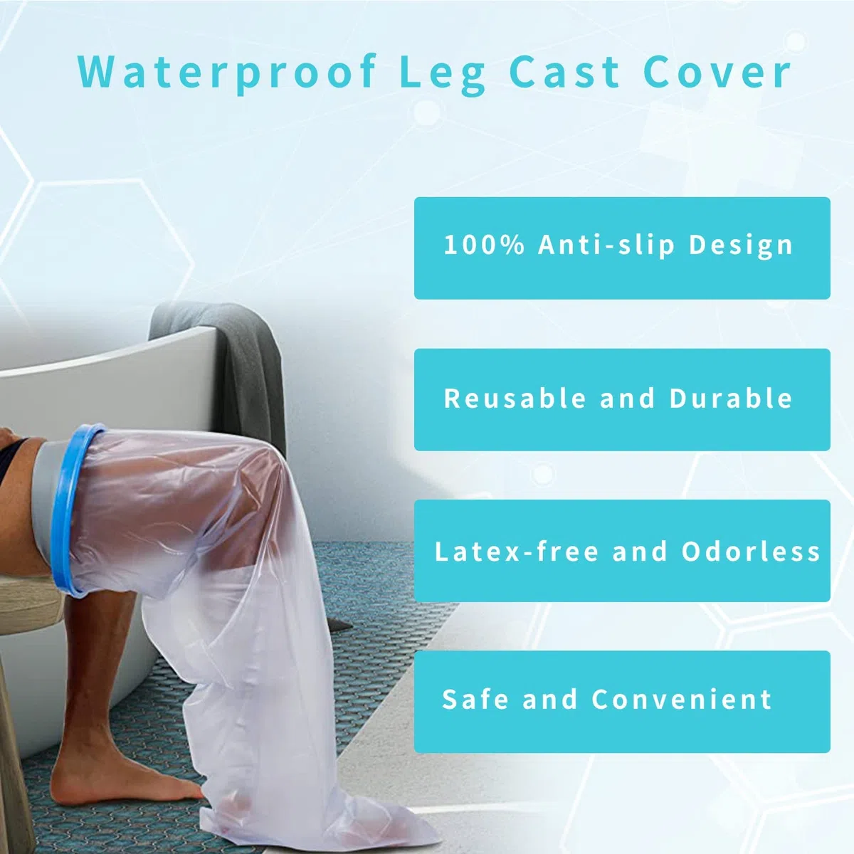 SUPERNIGHT Housse imperméable pour plâtre de jambe, protection étanche pour plaies de jambes et de pieds, design 100% antidérapant