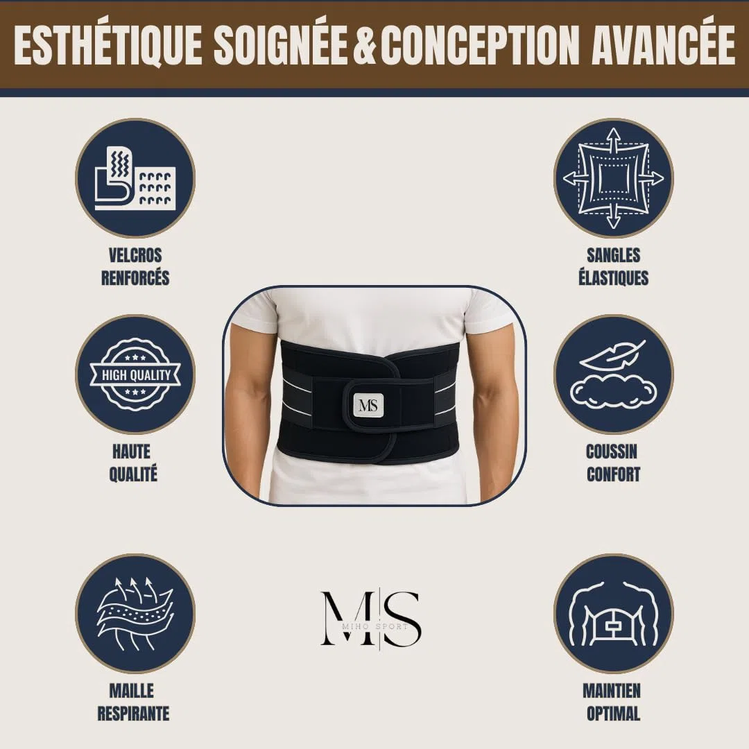 Ceinture Lombaire de soutien lombaire RÉGLABLE HOMME et FEMME pour soulager le Dos | Idéale pour le Travail ou le sport | 4 Ressorts, Taille S à XL | Parfaite pour Sciatique