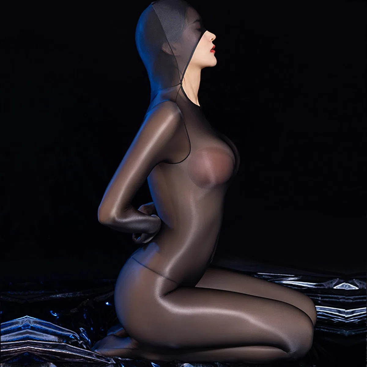 RUIBAVYA Femme Bodystocking Nylon Bodystocking Avec Capuche Sexy Brillant Transparent Collant Plus Size