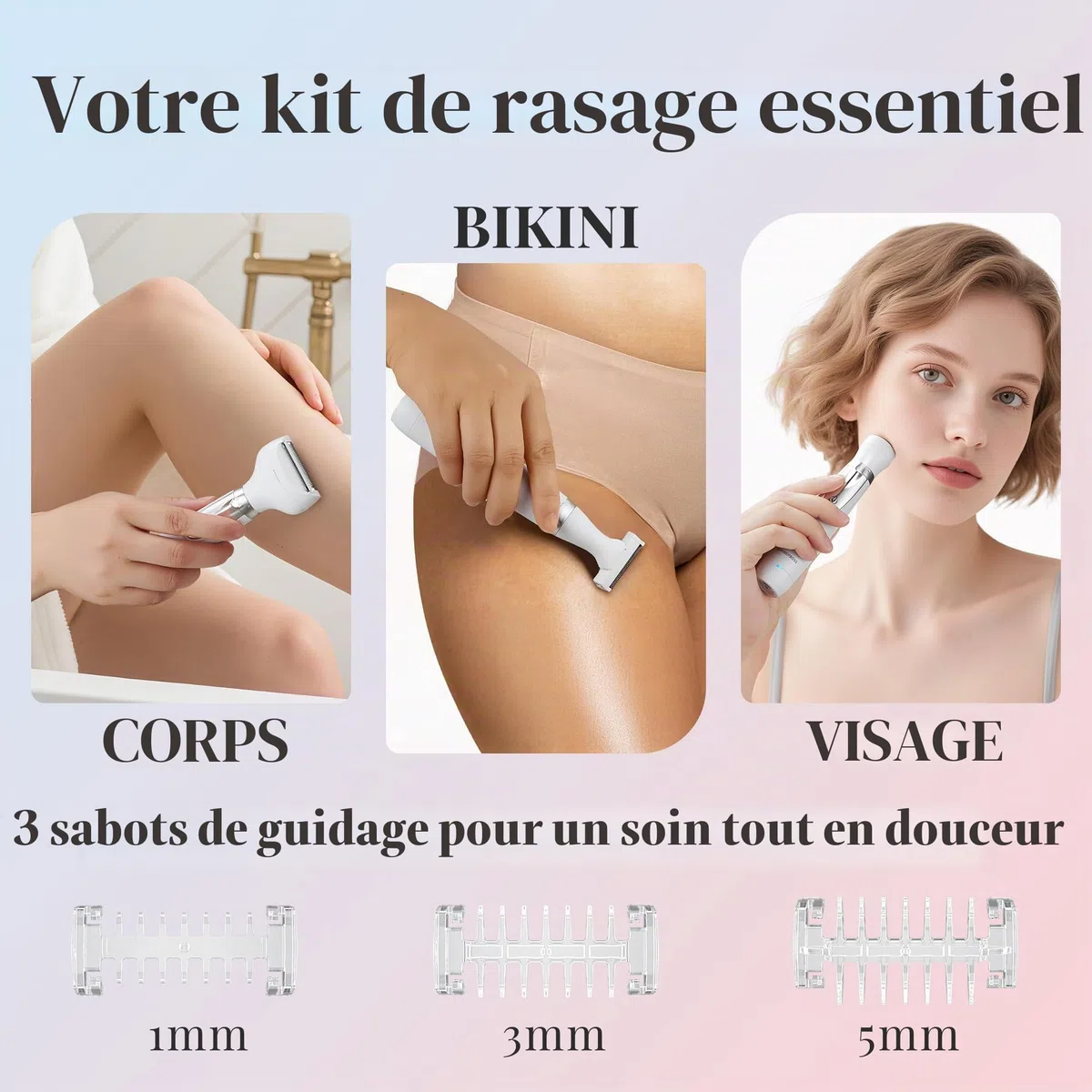 BarberBoss Rasoir électrique pour femme, portable 3 en 1 pour femme, rasoir corps, bikini et visage, rasoir sans fil, épilation visage, rechargeable par USB, QR-8003 | Rasoir portable, pour le corps, le bikini et le visage, sans fil, rasoir humide et sec,