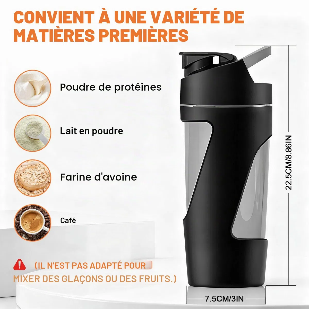 Shaker electrique, 700ml shaker électrique avec compartiment à poudre, shaker proteine rechargeable USB C, sans BPA (noir)