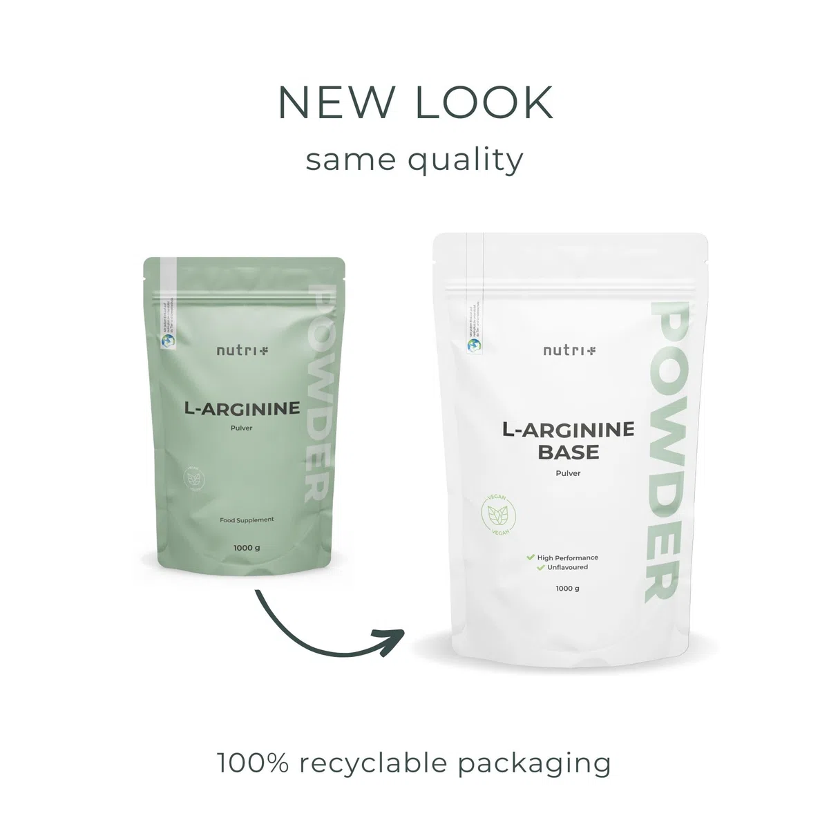 nutri+ L-Arginine Base Poudre 1 kg - hautement dosée - végétale par fermentation - L-Arginine pure Powder 1000 g - Vegan - Neutre - sans additif - qualité premium