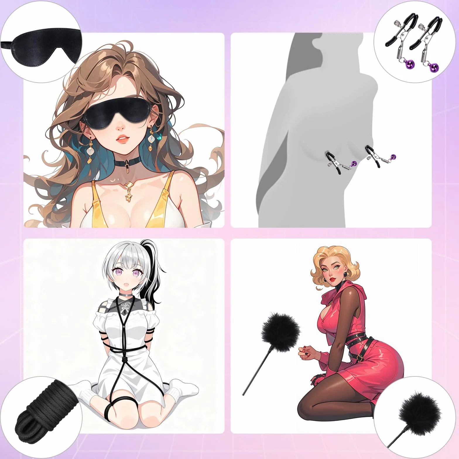 Kit BDSM Bondage 26 Pièces Qoosea pour Couples Menottes Réglables Entraves Cheville Collier avec Set de Plug Anal Pinces à Tétons Fouet Cache-yeux Boule Baillon Jouets Vibrants pour Jeu Sensuel Adulte