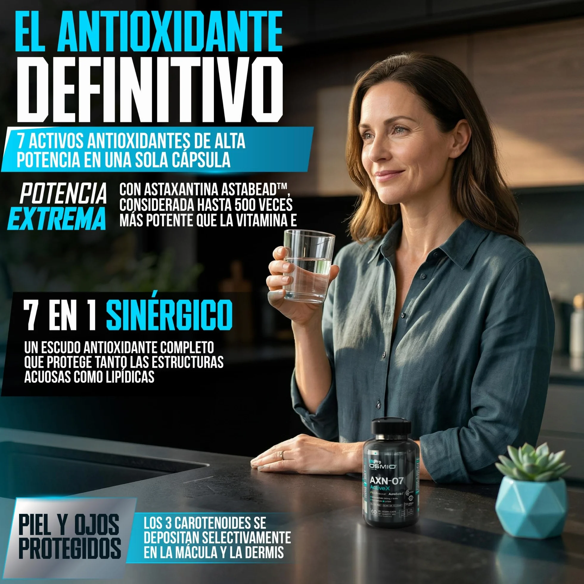 Life Pro Osmium Astaxanthin Axn-07-60 gélules végétaliennes - Complément d'astaxanthine avec lutéine, zéaxanthine, vitamines et minéraux pour un régime végétalien