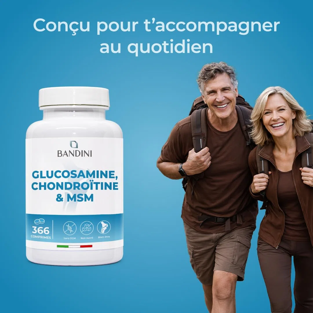 Bandini® Glucosamine Chondroïtine MSM + Vitamine C | 366 comprimés - 6 mois | Réduit inflammations des articulations, renforce le cartilage | 600mg de glucosamine, 100mg de chondroitine & MSM par dose