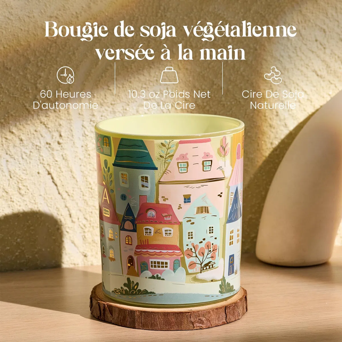 M&SENSE Bougie Parfumée Graffiti Architectural Dessiné À La Main|Mousse Ambre Scent |290g En Cire De Soja Naturelle (55H De Combustion)|Bougies de Décoration D'Intérieur