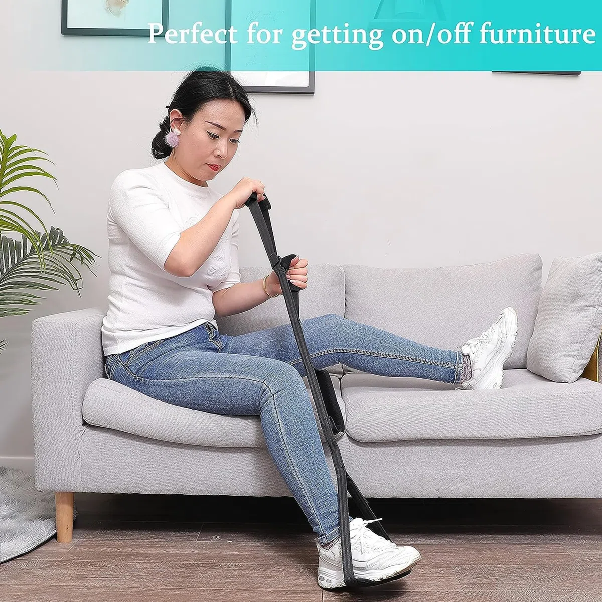 Fanwer Sangle de levage de jambe de 89,9 à 111,8 cm de long – Plusieurs boucles réglables, poignées rembourrées et coussinets de pied doux, chirurgie de remplacement de hanche et de genou, boucle