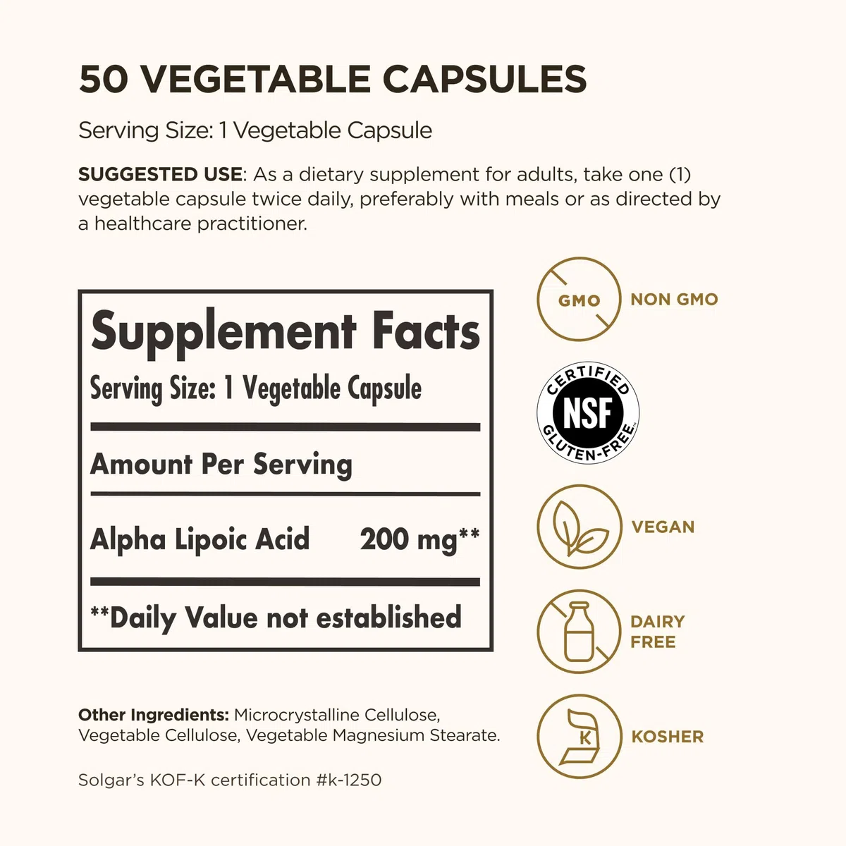 Solgar Acide Alpha-Lipoïque 50 Gélules Végétales 200 mg
