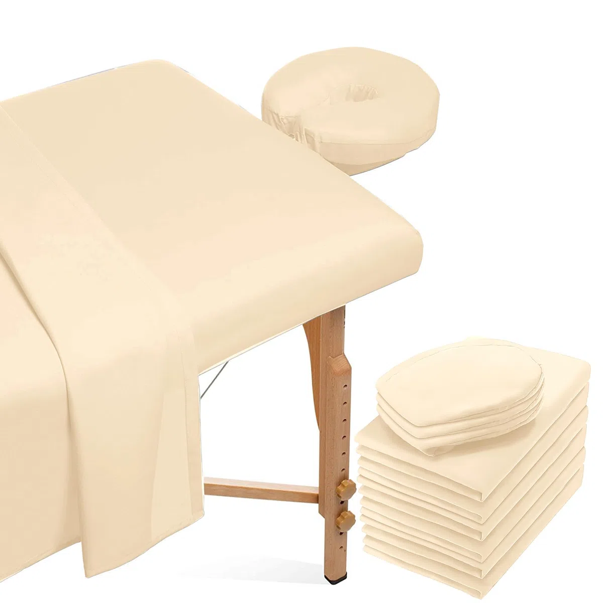 Lot de 2 draps de lit réutilisables en microfibre douce - Pour table de massage - Drap-housse et housse pour repose-visage - Pour salon de beauté, spa, cheveux - Beige