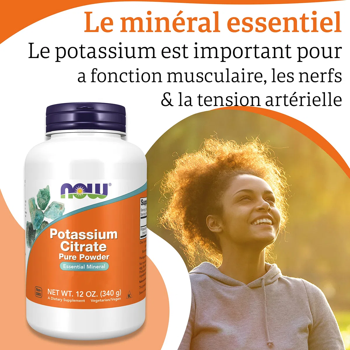 Now Foods, Potassium Citrate (Citrate de Potassium), 340g de Poudre végétalienne, Testé en Laboratoire, Minéraux, Potassium, Sans Gluten, Sans Soja, Végétarien