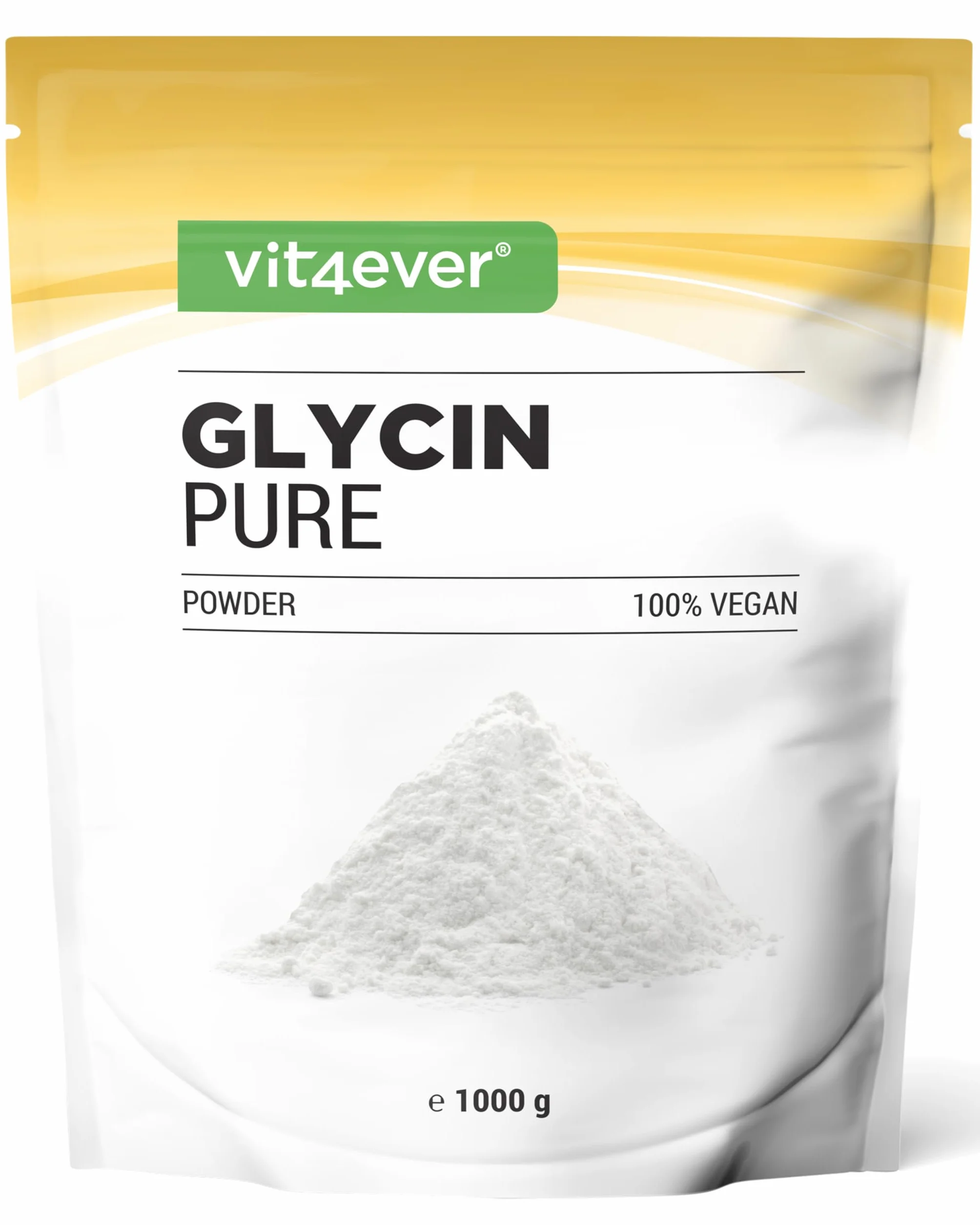 vit4ever Glycine Pure - 1000 g (1 kg) de Poudre Pure sans Additifs - Avec Cuillère Doseuse - Acide Aminé L-Glycine Dosé de Manière Optimale, Naturellement Doux - Vegan