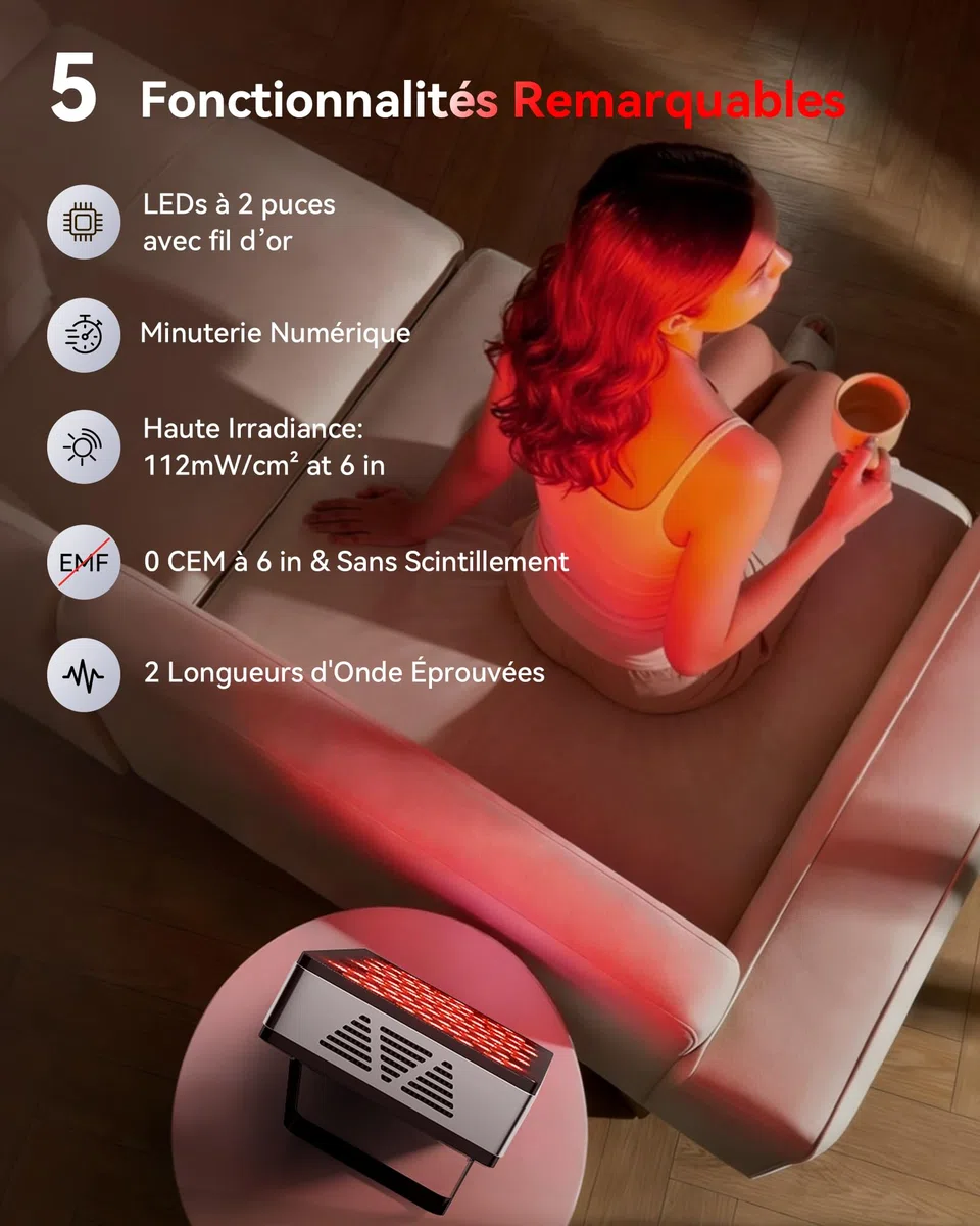 FliKEZE Lampe à Lumière Rouge (Modèle Basique), 60 LED Lumière Rouge Lampe Infrarouge à 850 nm et 660 nm avec Minuterie, Adaptée à l'Usage Domestique, au Sport et comme Cadeau