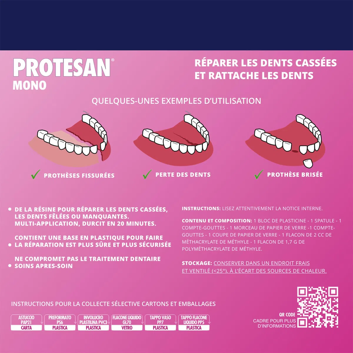 Protesan Mono - Réparateur pour dentiers cassés, fissurés ou sans une dent